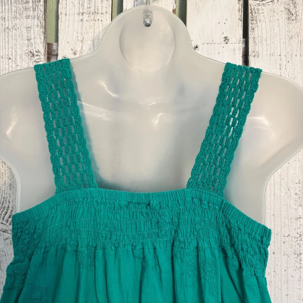 Angie Green Crochet Lace Babydoll Embroidered Top Large Boho Y2K Hippie Cottage - Picture 7 of 9